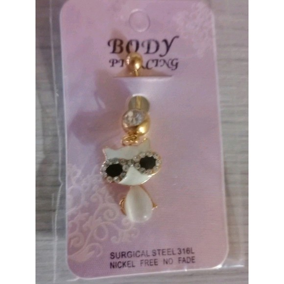Unbranded Jewelry - Cool Cat With Sunglasses Belly Ring Surgical Steel